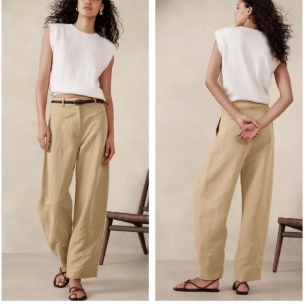 Banana Republic High Rise Barrel Tencel-Linen Pant Light Khaki -Size 2